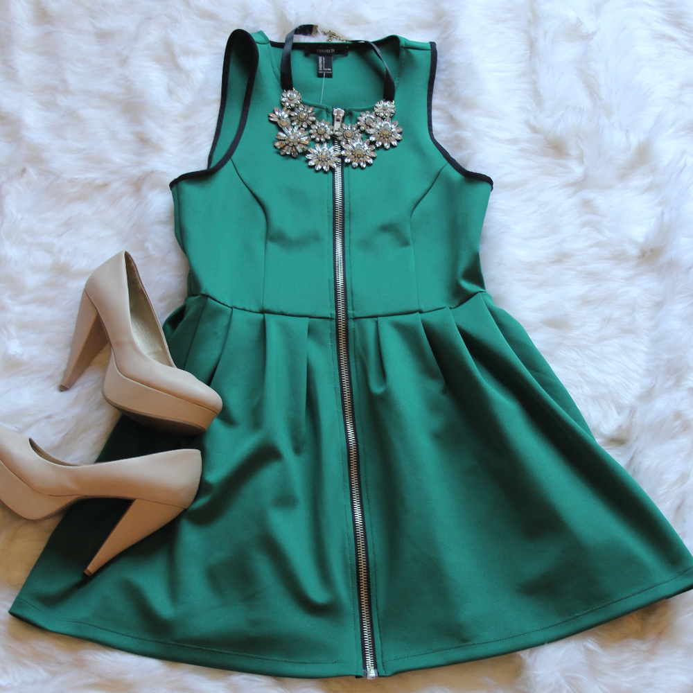 Forever 21 green zippered dress
